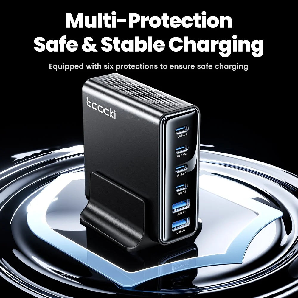 TOOCKI TCT75-22 75W GaN Desktop Charger 6 Ports 4 USB-C+2 USB-A Fast Charging Station - EU Plug - 7