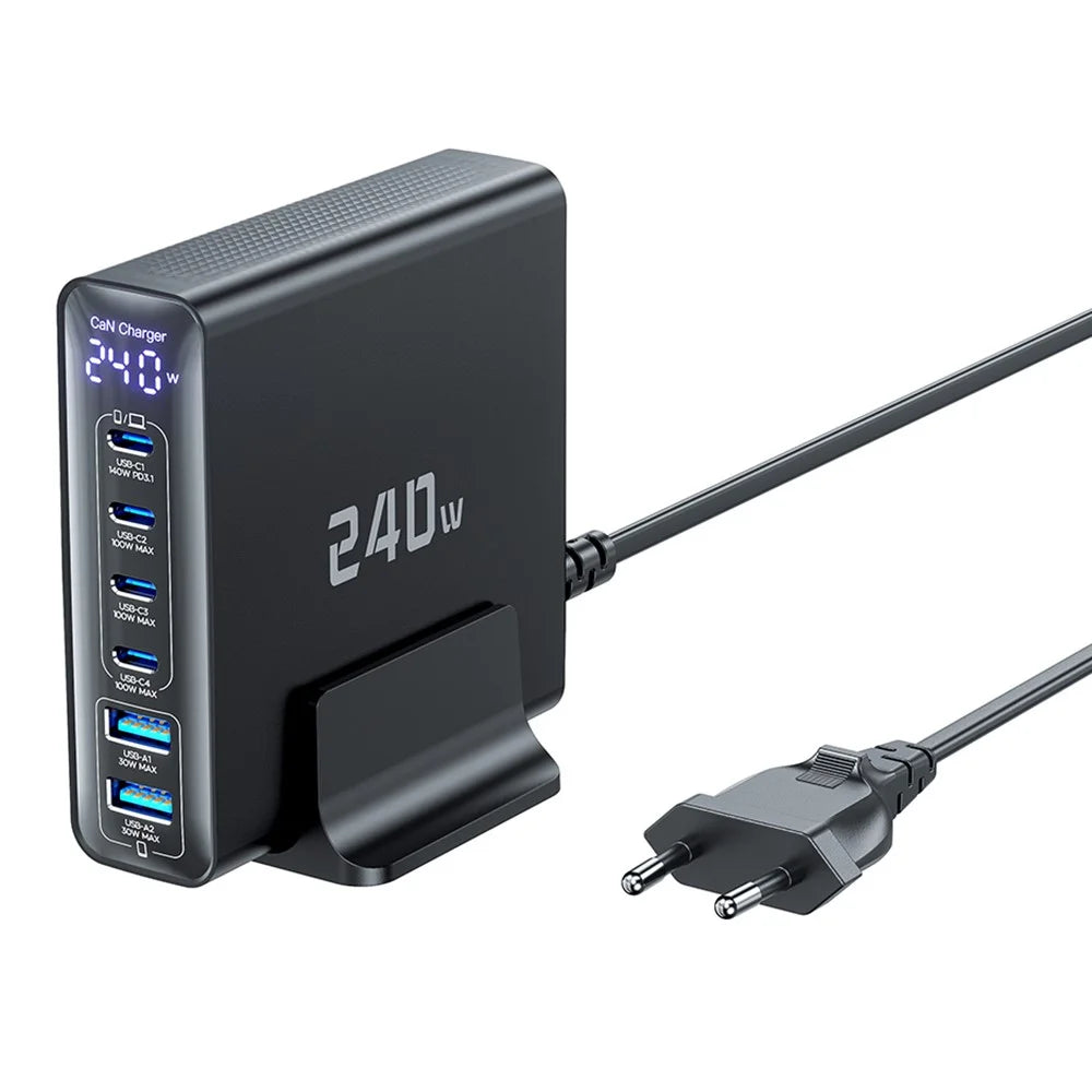 TOOCKI TCT240-33 240W GaN Desktop Charger 6-Port 4 USB-C+2 USB-A Charging Station - EU Plug - 1