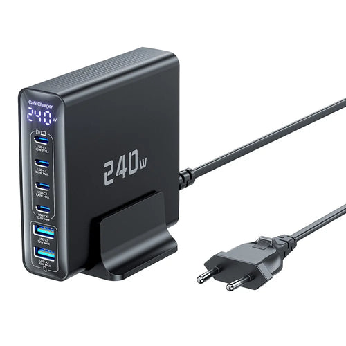 TOOCKI TCT240-33 240W GaN Desktop Charger 6-Port 4 USB-C+2 USB-A Charging Station - EU Plug - 1