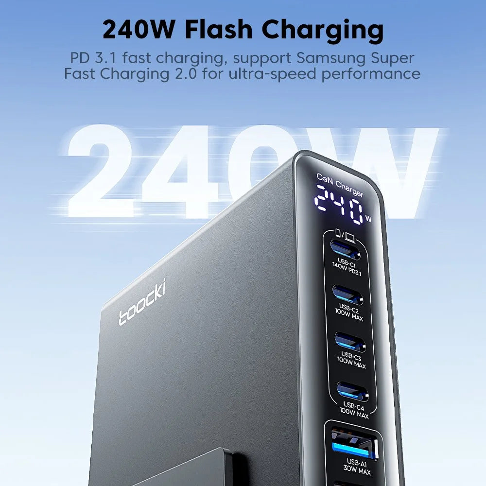 TOOCKI TCT240-33 240W GaN Desktop Charger 6-Port 4 USB-C+2 USB-A Charging Station - EU Plug - 3