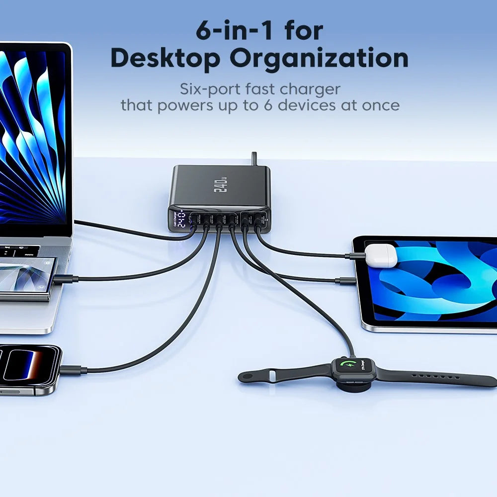 TOOCKI TCT240-33 240W GaN Desktop Charger 6-Port 4 USB-C+2 USB-A Charging Station - EU Plug - 4