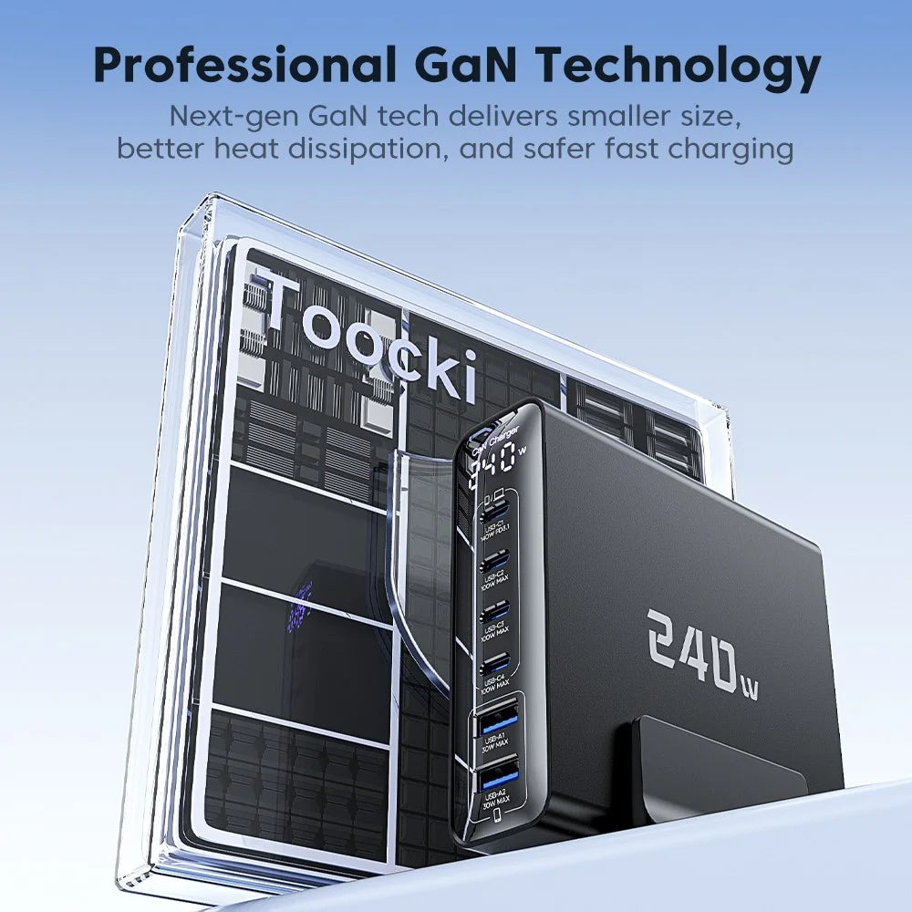 TOOCKI TCT240-33 240W GaN Desktop Charger 6-Port 4 USB-C+2 USB-A Charging Station - EU Plug - 5