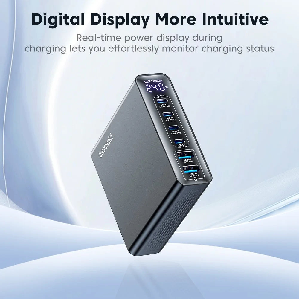 TOOCKI TCT240-33 240W GaN Desktop Charger 6-Port 4 USB-C+2 USB-A Charging Station - EU Plug - 6