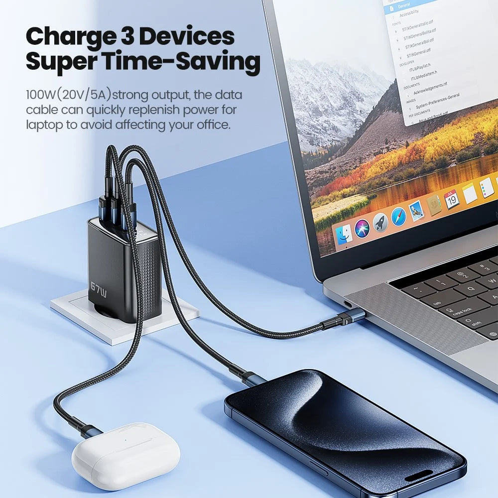 TOOCKI TCT67-22 67W GaN Wall Charger 3 USB Ports 67W PD Fast Charging Adapter with Digital Display for iPhone MacBook - EU Plug - 3