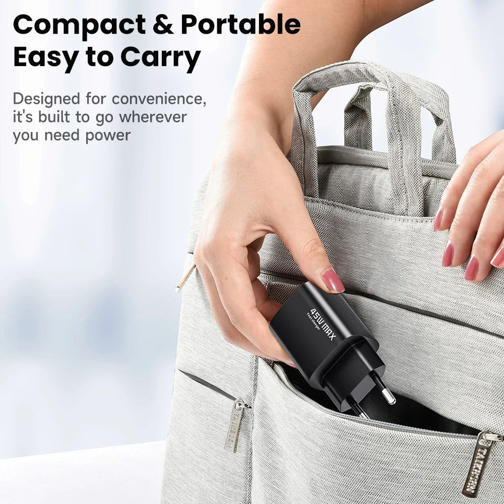 TOOCKI TCT45-22AB 45W GaN USB-C Fast Charger PD Quick Charging Wall Charger Adapter for iPhone iPad Samsung - EU Plug - 7