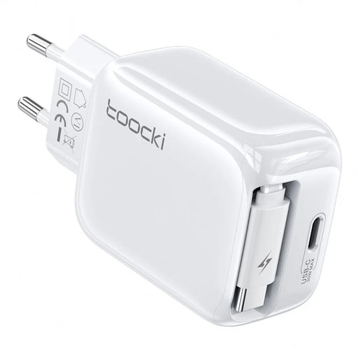 TOOCKI TC55302 30W GaN Charger Built-in 68cm Retractable USB-C Cable 2-in-1 Fast Charging Power Adapter - White  /  EU Plug - 1