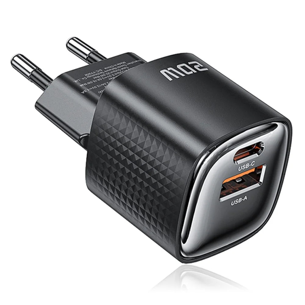 TOOCKI 20W Mini GaN Wall Charger Dual Port USB-C+USB-A PD Fast Charging Power Adapter - EU Plug  /  TC2220A2 - 1