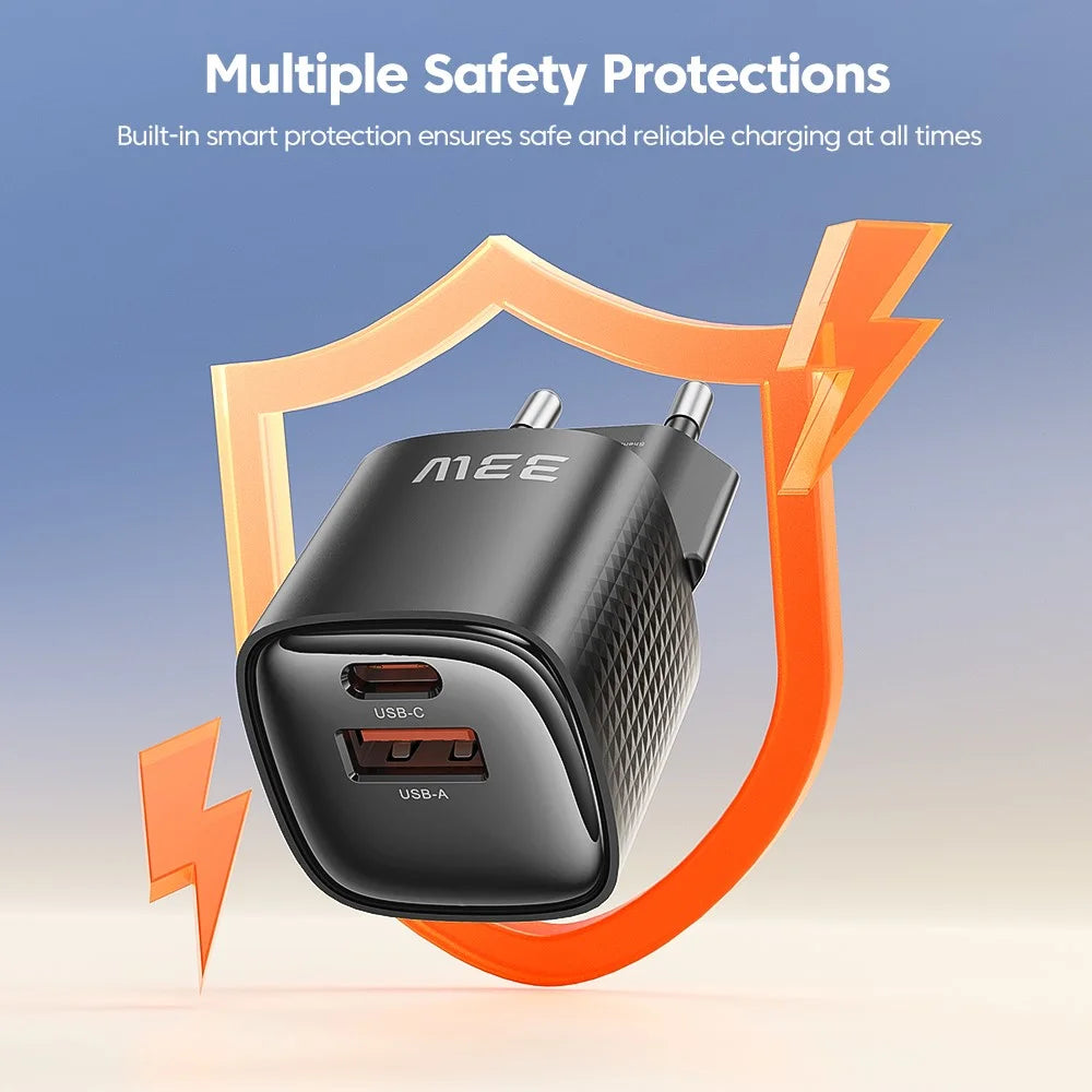 TOOCKI 33W Mini GaN Charger Dual Port USB-C+USB-A Fast Charging Power Adapter - EU Plug  /  TC22332 - 4