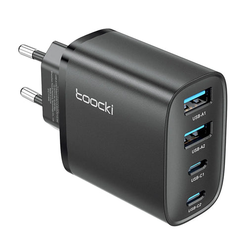 TOOCKI TC53402 40W GaN Fast Charger 4-Port 2 USB-C 2 USB-A 20W PD Quick Charging Power Adapter - Black  /  EU Plug - 1