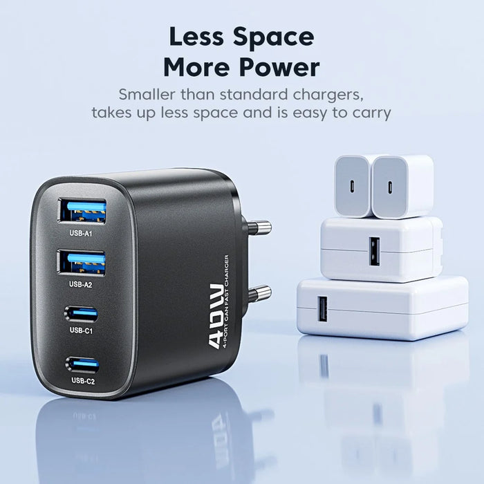 TOOCKI TC53402 40W GaN Fast Charger 4-Port 2 USB-C 2 USB-A 20W PD Quick Charging Power Adapter - Black  /  EU Plug - 7