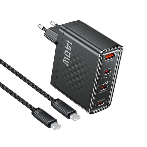 TOOCKI 140W GaN Charger 4-Port 3 USB-C 1 USB-A PD3.1 Fast Charging Station Power Adapter with 2m Cable - EU Plug  /  TCT140-40B - 1