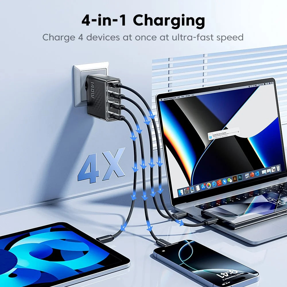 TOOCKI 140W GaN Charger 4-Port 3 USB-C 1 USB-A PD3.1 Fast Charging Station Power Adapter with 2m Cable - EU Plug  /  TCT140-40B - 5