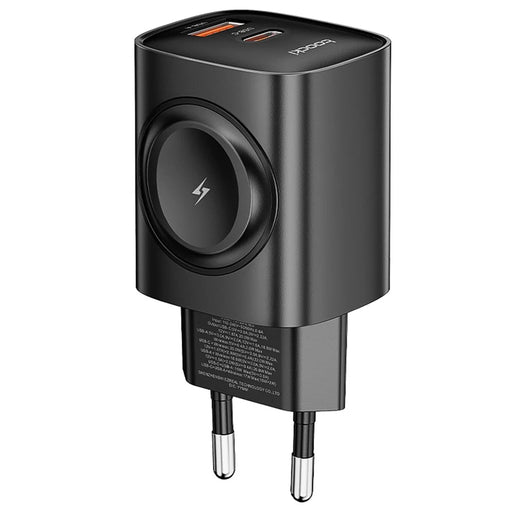 TOOCKI TCT20-21EU 3-in-1 GaN Charger Dual Port 20W USB-C 18W USB-A Magnetic 2W Wireless Charging Station for Apple Watch - Black  /  EU Plug - 2