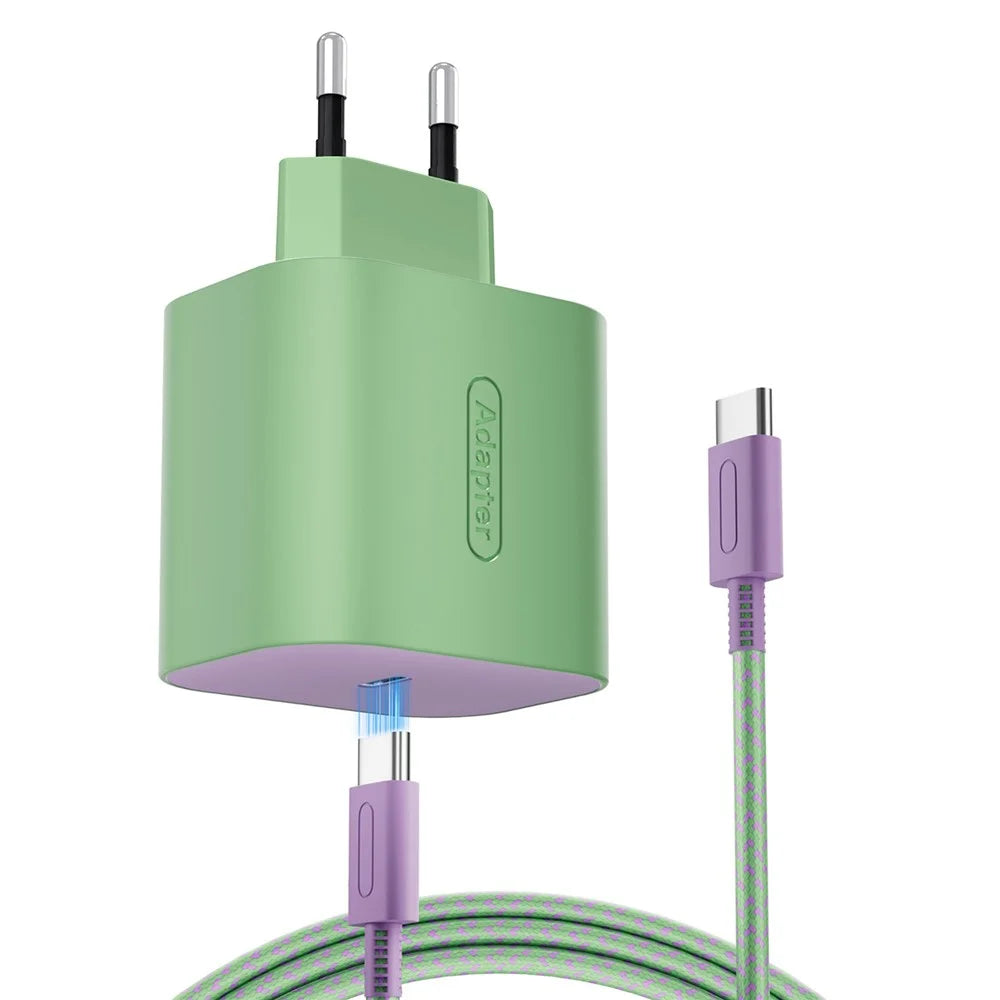 PD 60W Fast Charger for Nintendo Switch 2 / Lite / OLED Gaming Console Type-C Wall Charger with 6.6ft Cable - Matcha Green - 1