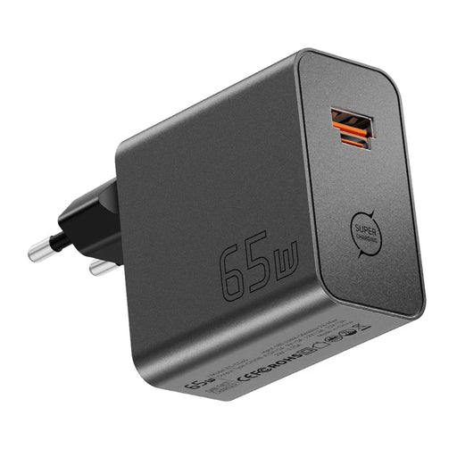 ESSAGER ES-CD65 65W GaN Wall Charger Type-C USB-A 2-in-1 Converged Port Portable Power Adapter for Phone Tablet Laptop - Black  /  EU Plug - 2