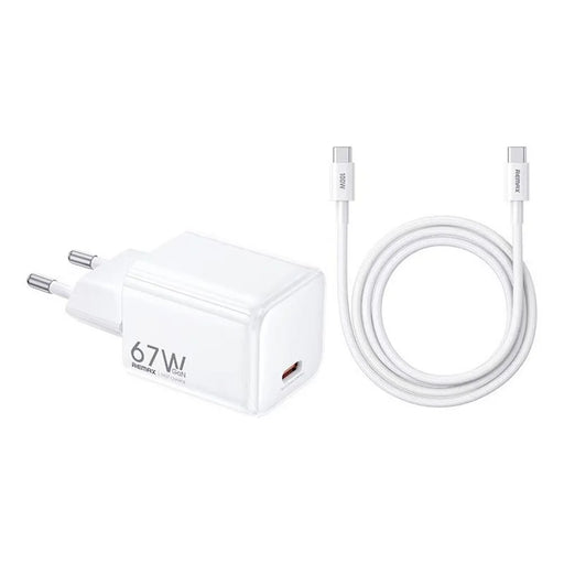 REMAX CA-16 67W GaN Foldable Travel Wall Charger Type-C Port PD Fast Charging Power Adapter with 100W USB-C Cable - White  /  EU Plug - 1