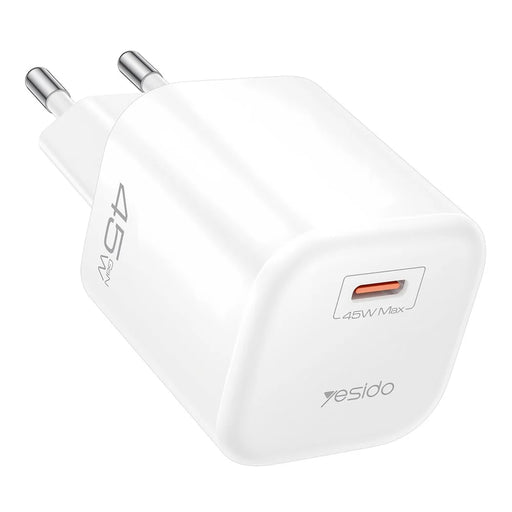 YESIDO YC116 PD 45W GaN Charger Single Port Type-C Fast Charging Adapter with Braided USB-C Cable - EU Plug - 1