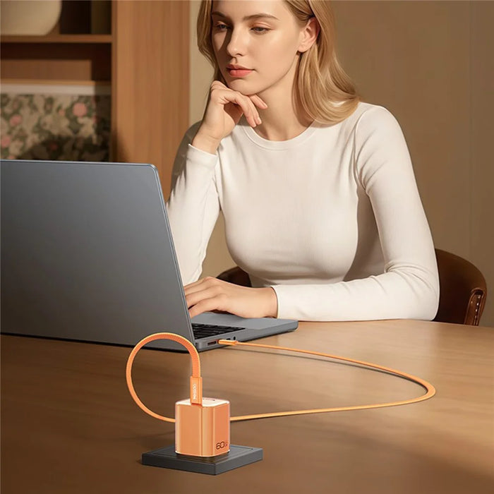 YESIDO YC117 40-60W USB-C GaN Charger with USB-C Cable Clear Dual-Color AVS DPS PPS Dynamic Fast Charging Adapter for Phone Tablet Laptop - Orange - 3