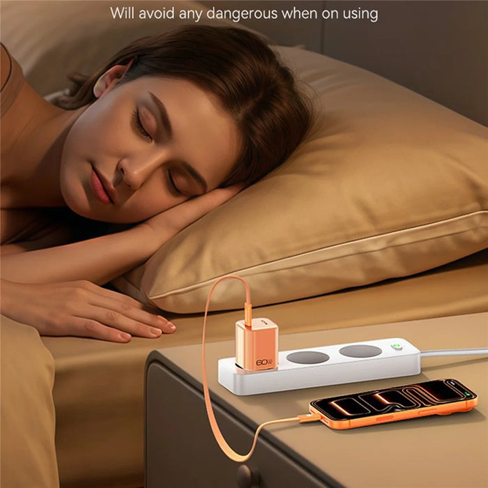 YESIDO YC117 40-60W USB-C GaN Charger with USB-C Cable Clear Dual-Color AVS DPS PPS Dynamic Fast Charging Adapter for Phone Tablet Laptop - Orange - 4