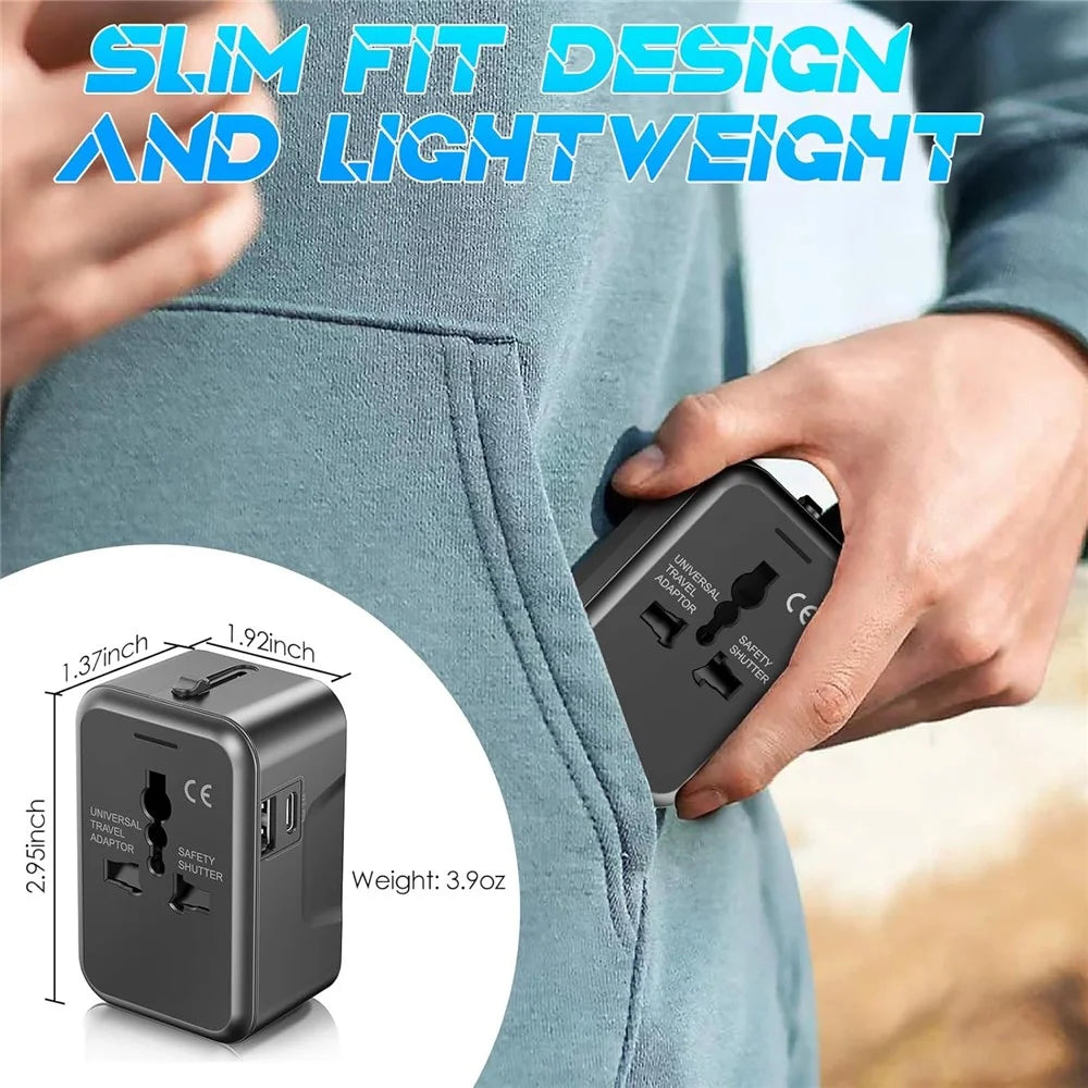 Universal Global Travel Charging Adapter International Plug Charger Converter with AC Outlet + Type C + USB-A Ports - Black - 4