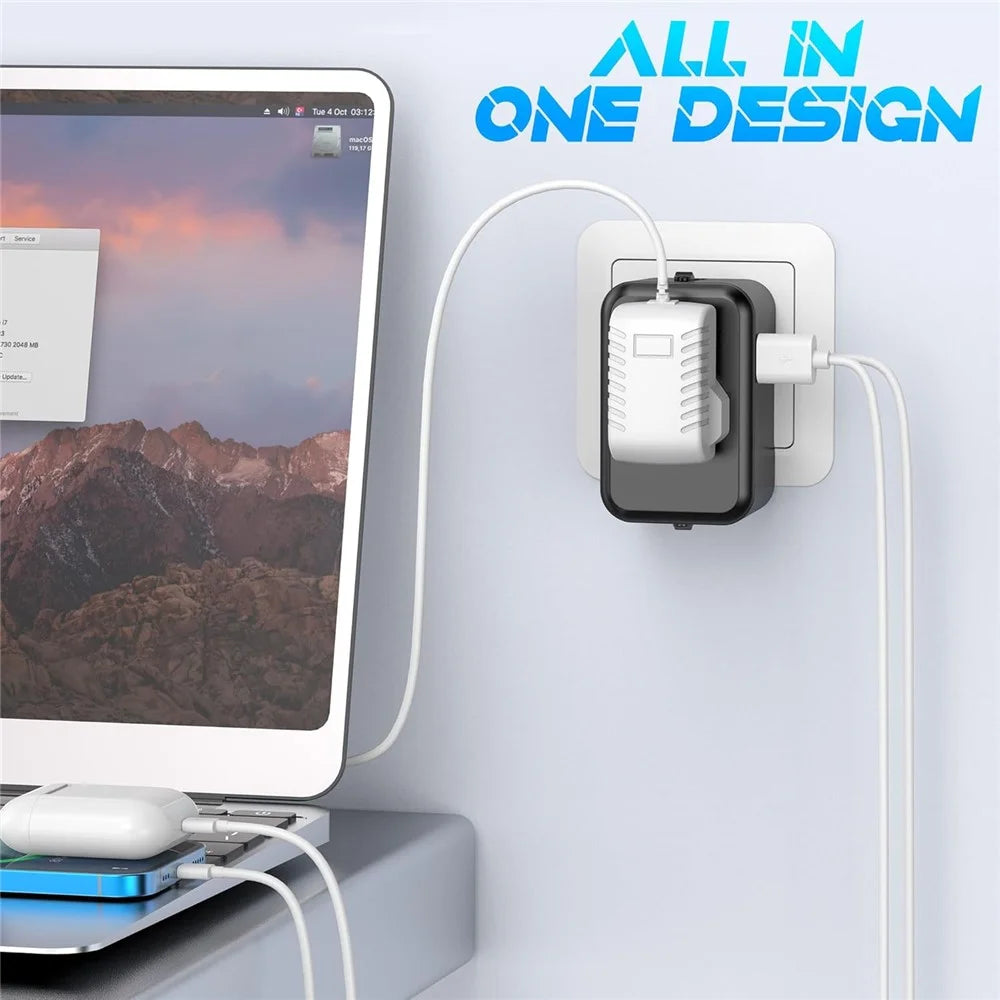 Universal Global Travel Charging Adapter International Plug Charger Converter with AC Outlet + Type C + USB-A Ports - Black - 5