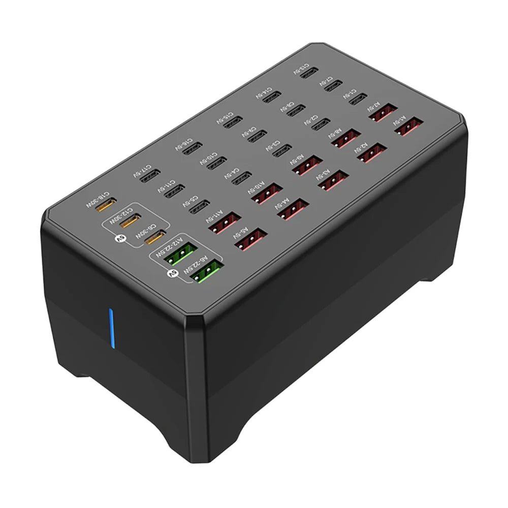 WLX-268F 30-Port Desktop Charger Hub with 18 USB-C and 12 USB-A Ports 30W Fast Charging Station - US Plug - 1