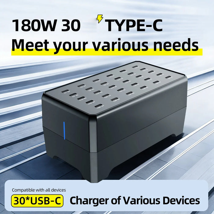 WLX-268E 30-Port USB-C Charging Station Portable 12W Desktop Multi-Port Charger Hub for Phone Tablet - US Plug - 3