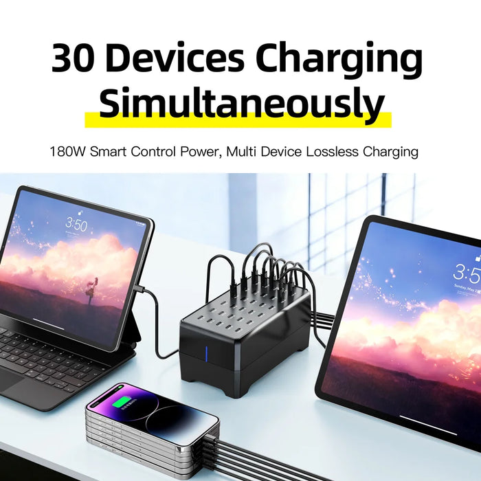 WLX-268E 30-Port USB-C Charging Station Portable 12W Desktop Multi-Port Charger Hub for Phone Tablet - US Plug - 4