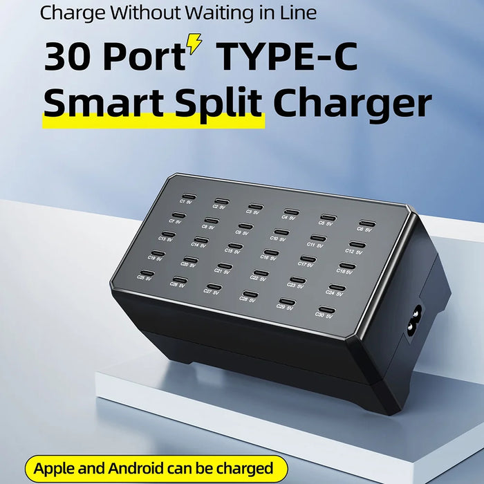 WLX-268E 30-Port USB-C Charging Station Portable 12W Desktop Multi-Port Charger Hub for Phone Tablet - US Plug - 7
