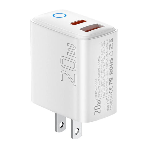 ESSAGER ES-CD55 20W Wall Charger Dual Port USB-A + Type-C Fast Charging Adapter for Phone - US Plug - 1