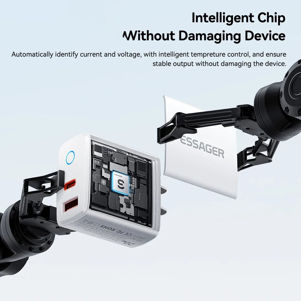 ESSAGER ES-CD55 20W Wall Charger Dual Port USB-A + Type-C Fast Charging Adapter for Phone - US Plug - 7
