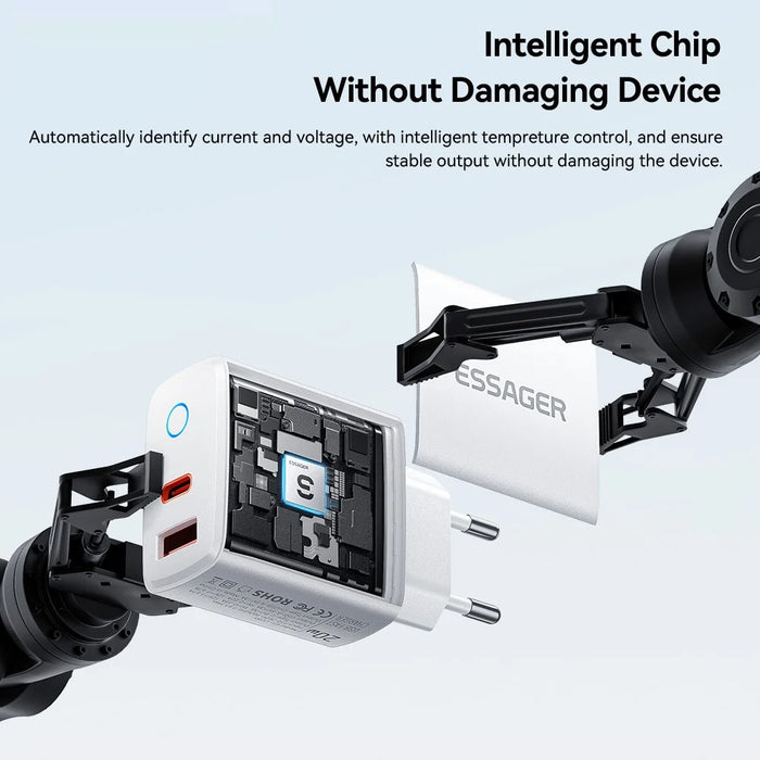 ESSAGER ES-CD55 20W Charger Set Dual Port USB-A  + Type-C Fast Charging Adapter with Type-C to Type-C Cable - EU Plug - 6