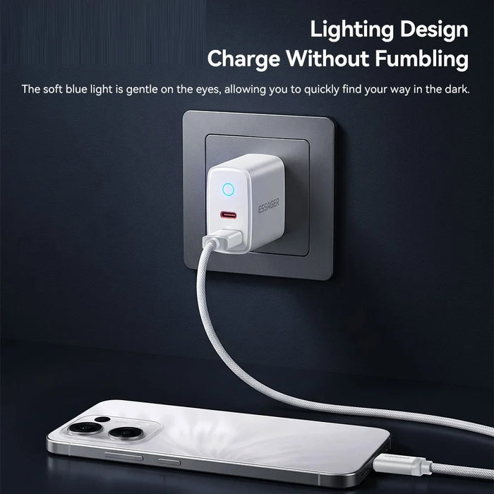 ESSAGER ES-CD55 20W Charger Set Dual Port USB-A  + Type-C Fast Charging Adapter with Type-C to Type-C Cable - EU Plug - 7