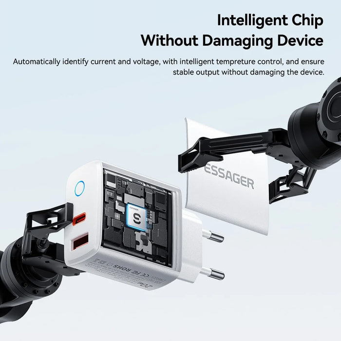 ESSAGER ES-CD55 20W Charger Set USB-A + USB-C Fast Charging Adapter with USB-A to IP Cable - EU Plug - 6