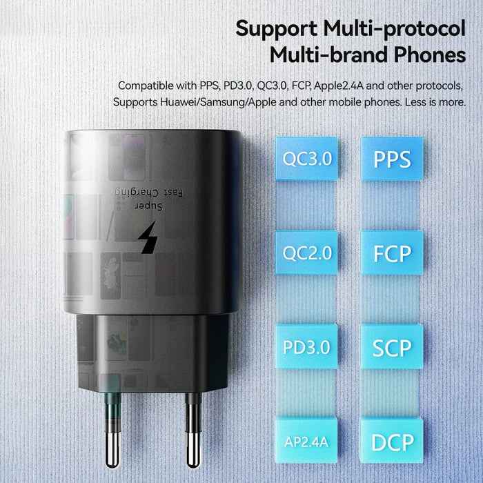 ESSAGER ES-CD38 25W USB-C Wall Charger PD Fast Charging Adapter for iPhone Samsung, EU Plug - Black - 6