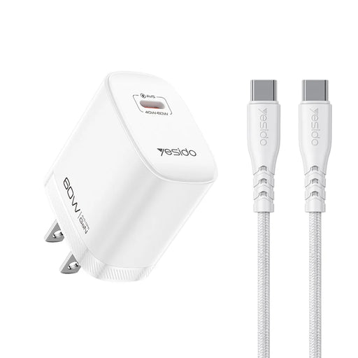 YESIDO YC25U 60W GaN Charger AVS Dynamic Fast Charging Adapter + Type-C to Type-C Cable , US Plug - White - 1