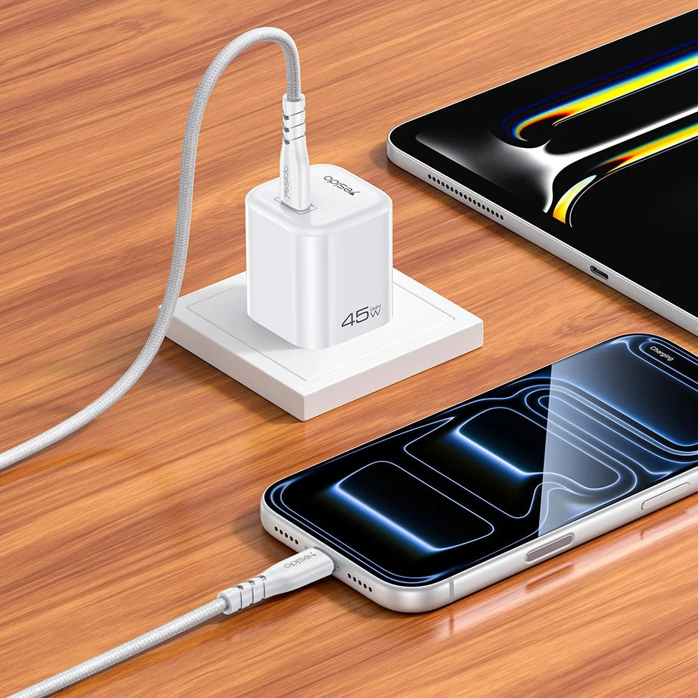 YESIDO YC26U PD 45W GaN Charger Single Port Fast Charging Adapter + Type-C to Type-C Cable , US Plug - White - 6