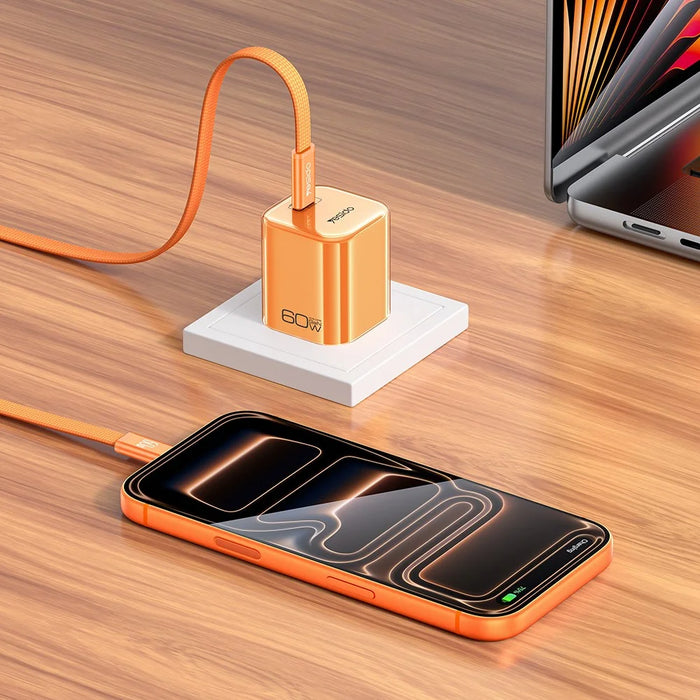 YESIDO YC27U 40W-60W USB-C Charger AVS Fast Charging Kit with Type-C to Type-C Cable, US Plug - Orange - 2