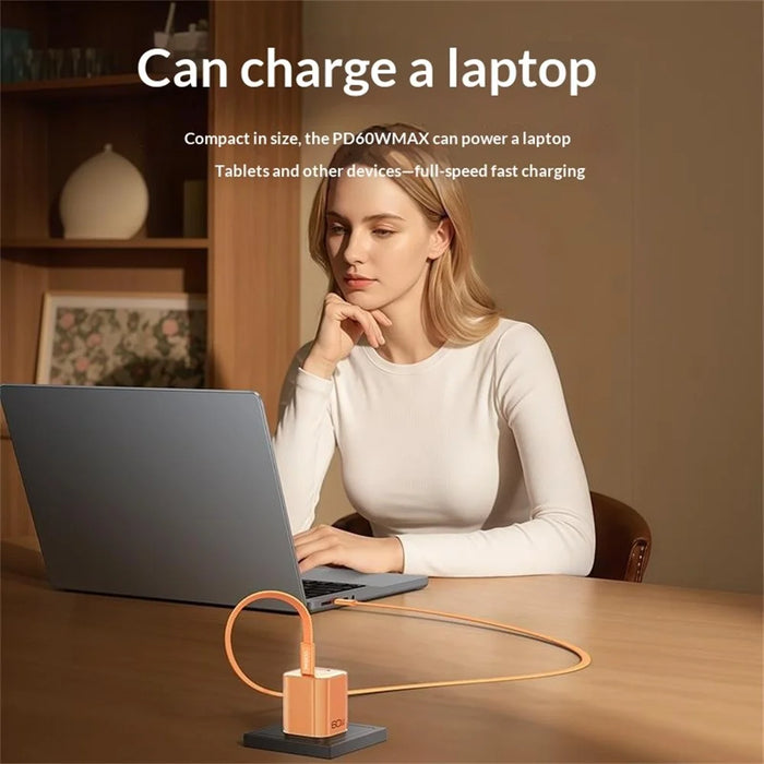 YESIDO YC27U 40W-60W USB-C Charger AVS Fast Charging Kit with Type-C to Type-C Cable, US Plug - Orange - 5