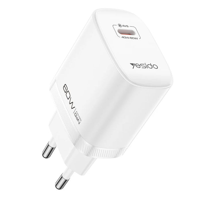 YESIDO YC115 USB-C GaN Charger 40-60W AVS Dynamic Power Adapter with Type-C to Type-C Cable, EU Plug - White - 1