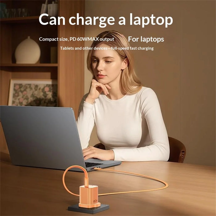 YESIDO YC161 60W Dynamic Charger USB-C PD Fast Charging Adapter with Type-C to Type-C Cable , UK Plug - Orange - 5