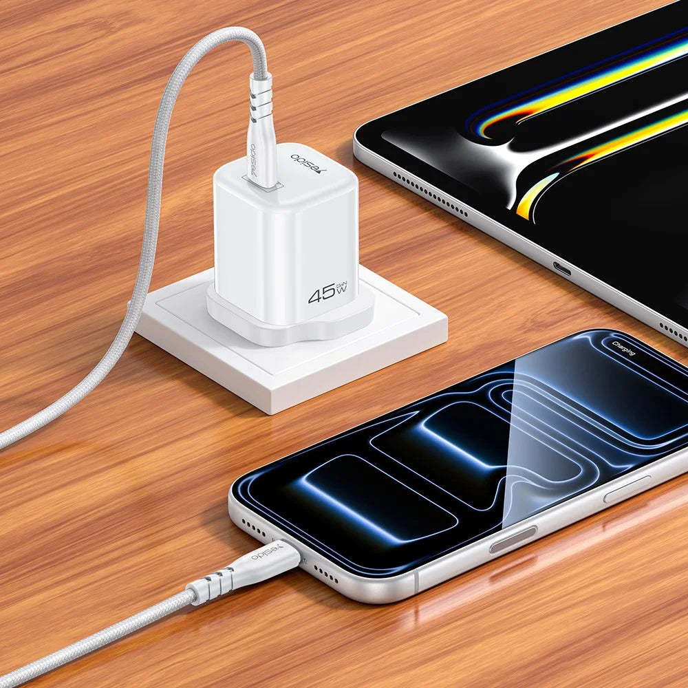 YESIDO YC160 45W GaN Charger USB-C PD Fast Charging Adapter with Type-C Cable , UK Plug - White - 6