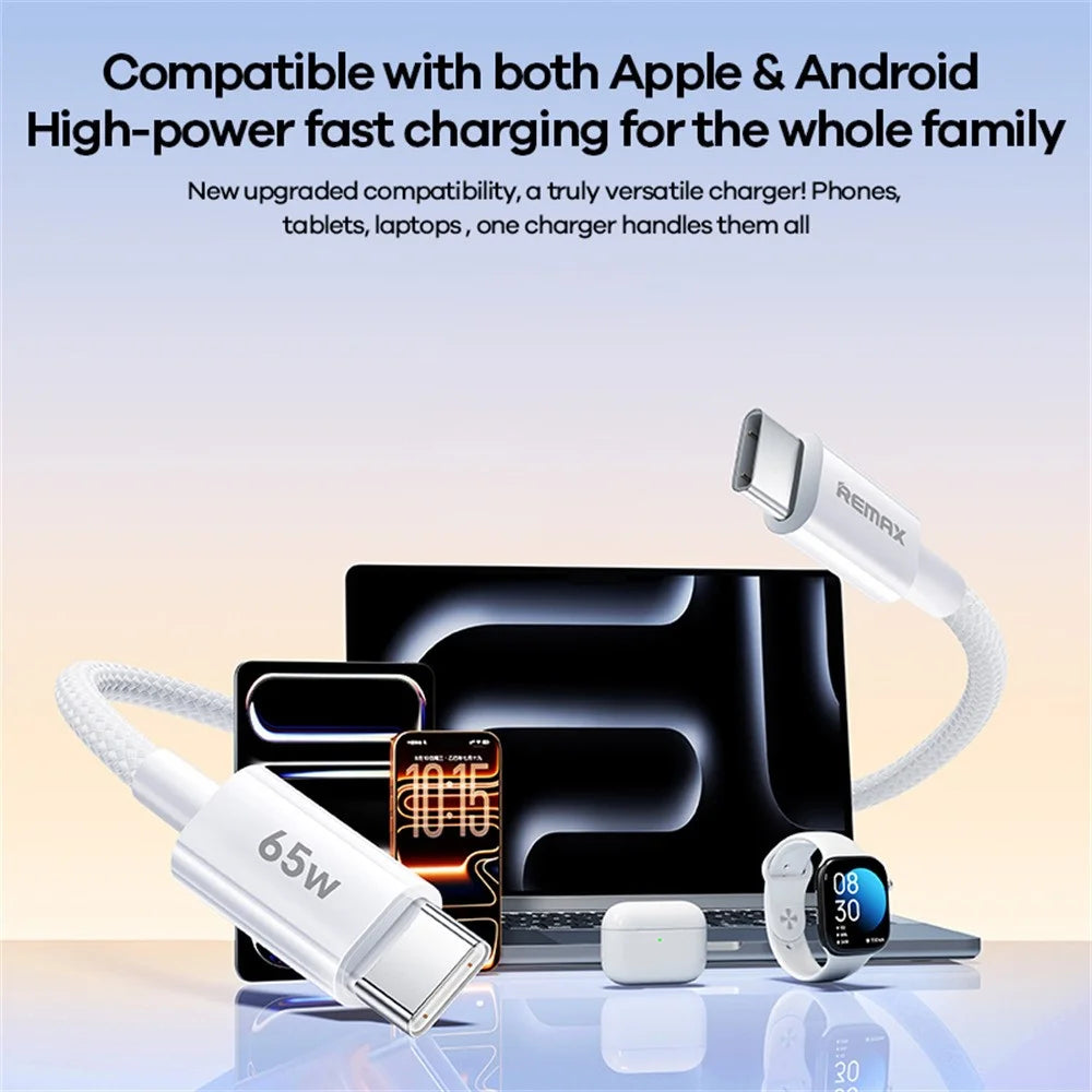 REMAX CA10 60W Type-C GaN Fast Charger Adapter + Type-C Cable Set for iPhone MacBook iPad , EU Plug - White - 3