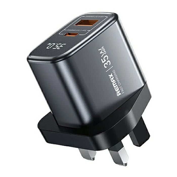 REMAX U2-AC35W GaN Digital Display Fast Charging Adapter 35W Type-C USB-A Charger, UK Plug - Black - 1