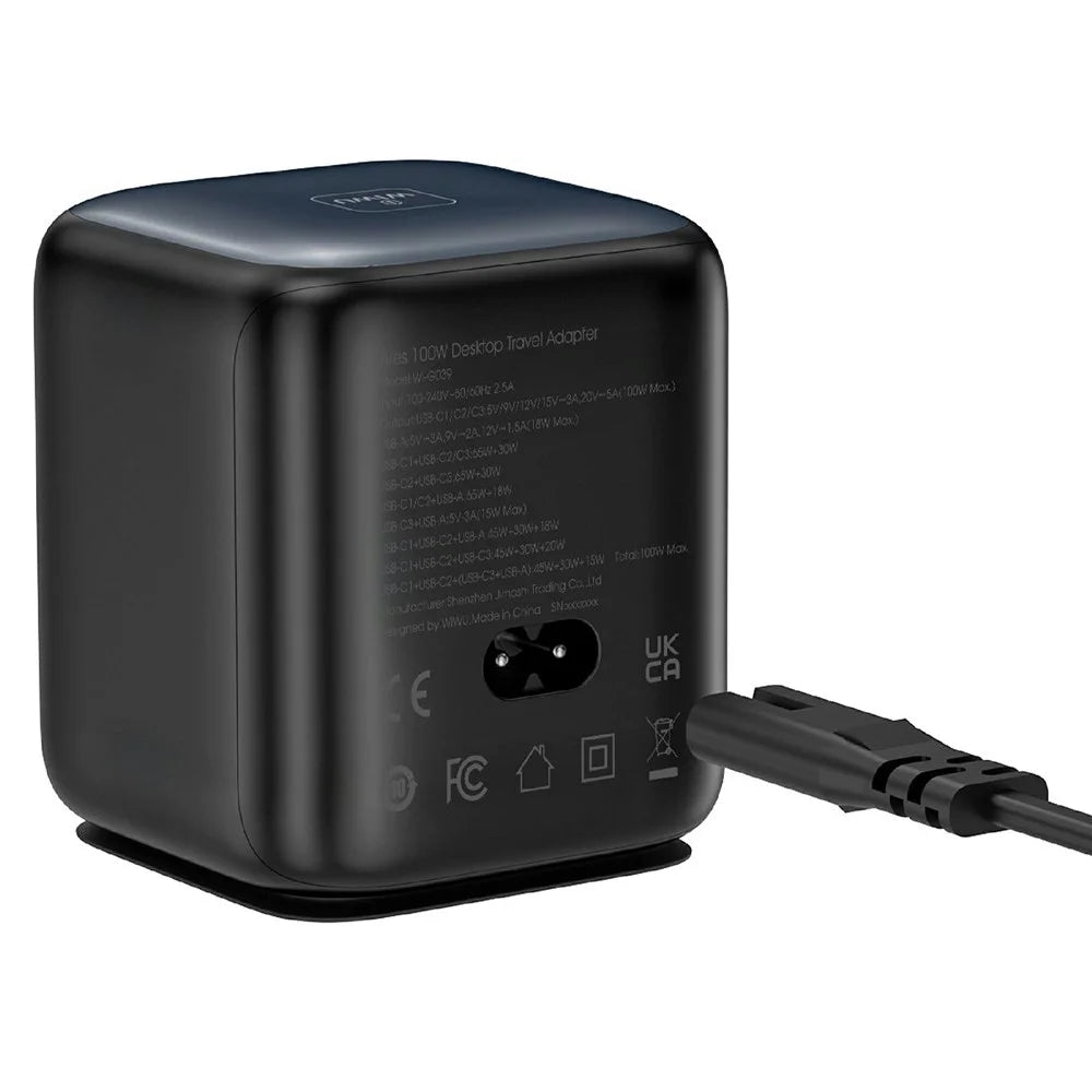 WIWU Wi-G039 100W GaN Desktop Charger with Retractable USB-C Cable OLED Display Fast Charging Station for Laptop - Black - 4