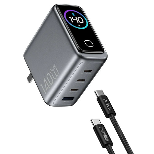 WIWU CHG200 140W GaN Wall Charger USB-A + Type-C 4-Port Fast Charging with TFT Display for Laptop Phone Tablet - US Plug - 1