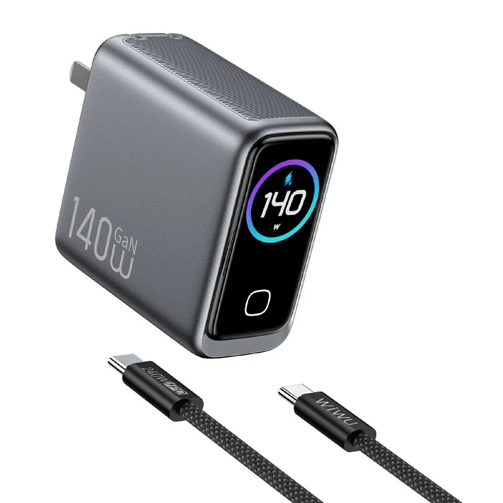 WIWU CHG200 140W GaN Wall Charger USB-A + Type-C 4-Port Fast Charging with TFT Display for Laptop Phone Tablet - US Plug - 3