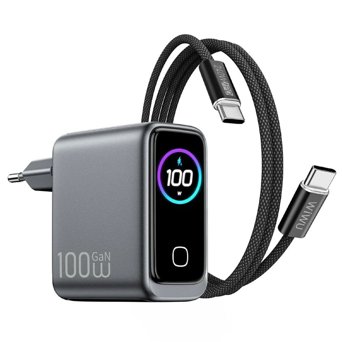 WIWU CHG300 100W GaN Wall Charger 3-Port Fast Charging Smart Display for Laptop Phone Tablet, EU Plug - 2