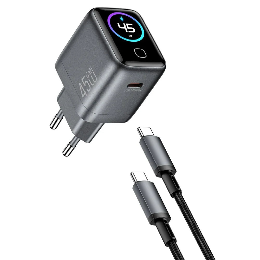 WIWU CHG500 45W USB-C GaN Wall Charger Smart Display PD QC Fast Charging for iPhone Phone Laptop, EU Plug - 1