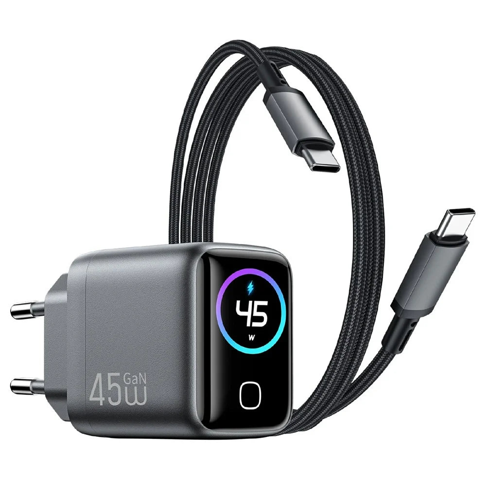 WIWU CHG500 45W USB-C GaN Wall Charger Smart Display PD QC Fast Charging for iPhone Phone Laptop, EU Plug - 2